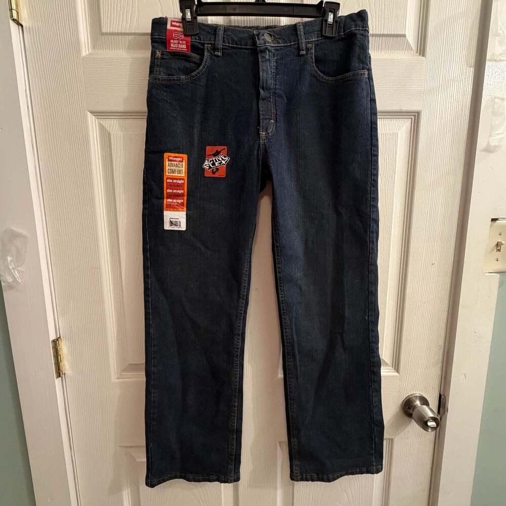 Wrangler Boys Active Flex Slim Straight Jeans Size 16 Husky Dark Wash Adjust Wai